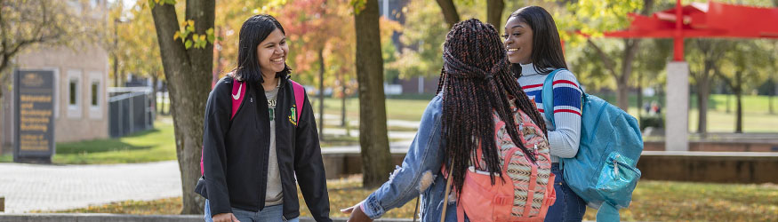 photo of students talking on campus